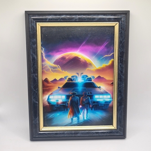 Back To The Future Delorean‎ Fantasy Art Framed 5x7 Print - Picture 1 of 7